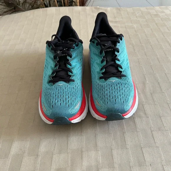 Hoka Clifton 8 Lace Up Sneakers in Real Teal / Aquarelle